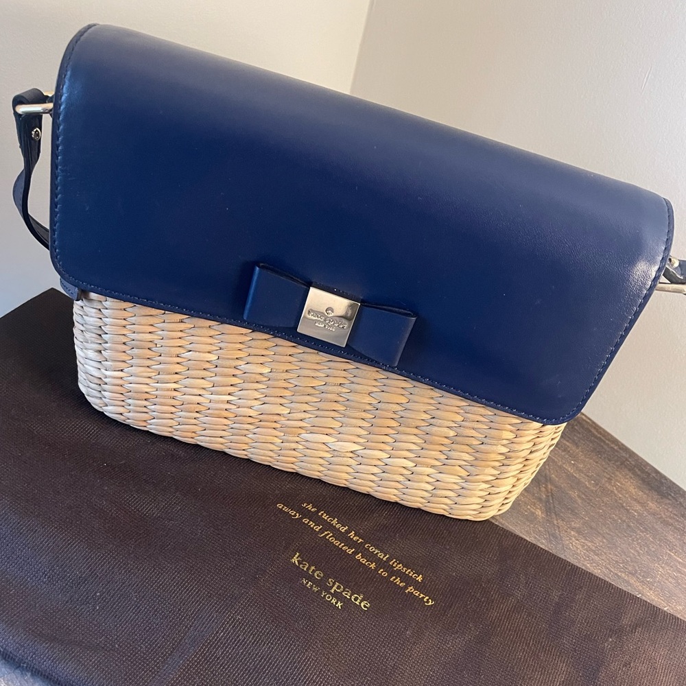 Kate Spade Wicker & Navy Leather Bag